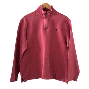 Polo Ralph Lauren Quarter Zip Sweater Large Pink Cotton Pony Preppy Old‎ Money